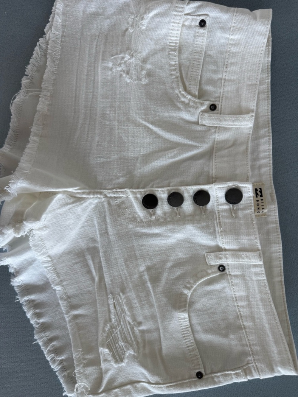 Billabong White Distressed Frayed Hem Button-Fly Denim Shorts